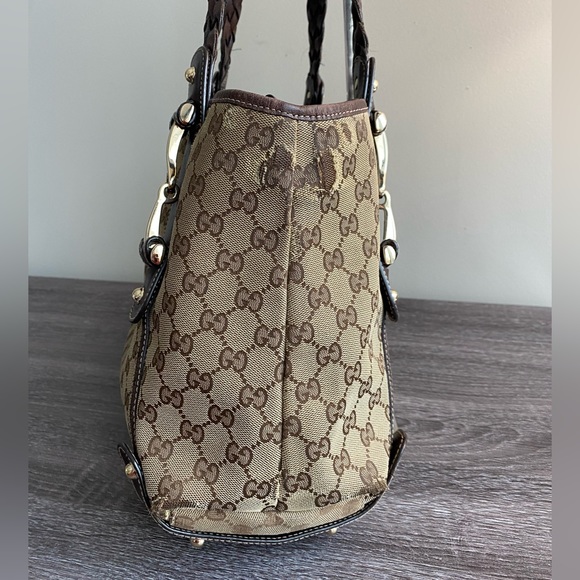GUCCI Authentic Canvas Pelham Tote Bag Braided Leather Straps Horsebit Accents** - Picture 7 of 15